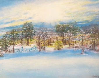 Framed pastel drawing Winter Sun