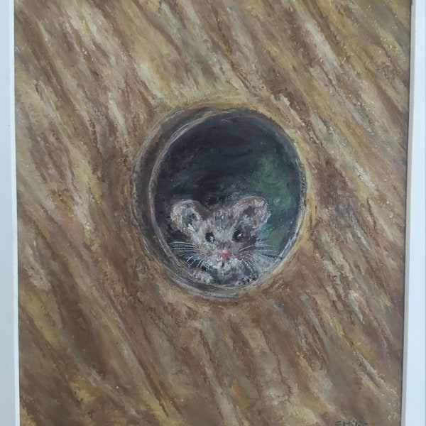 Dessin pastel encadré La souris