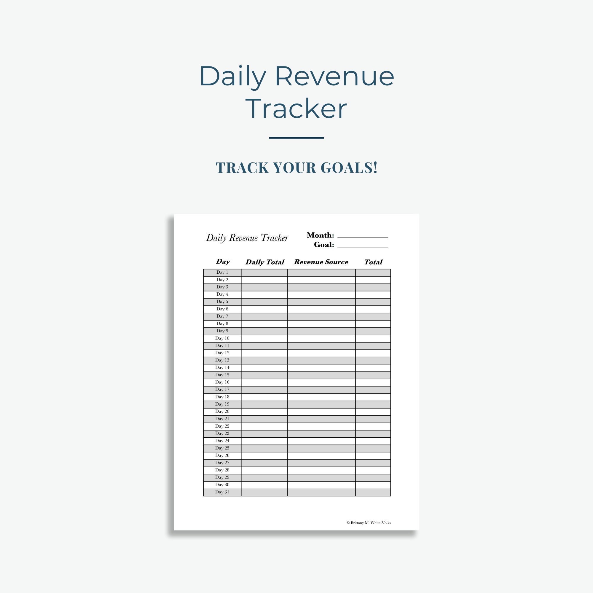 Daily Tracker Daily Revenue Tracker Business Etsy