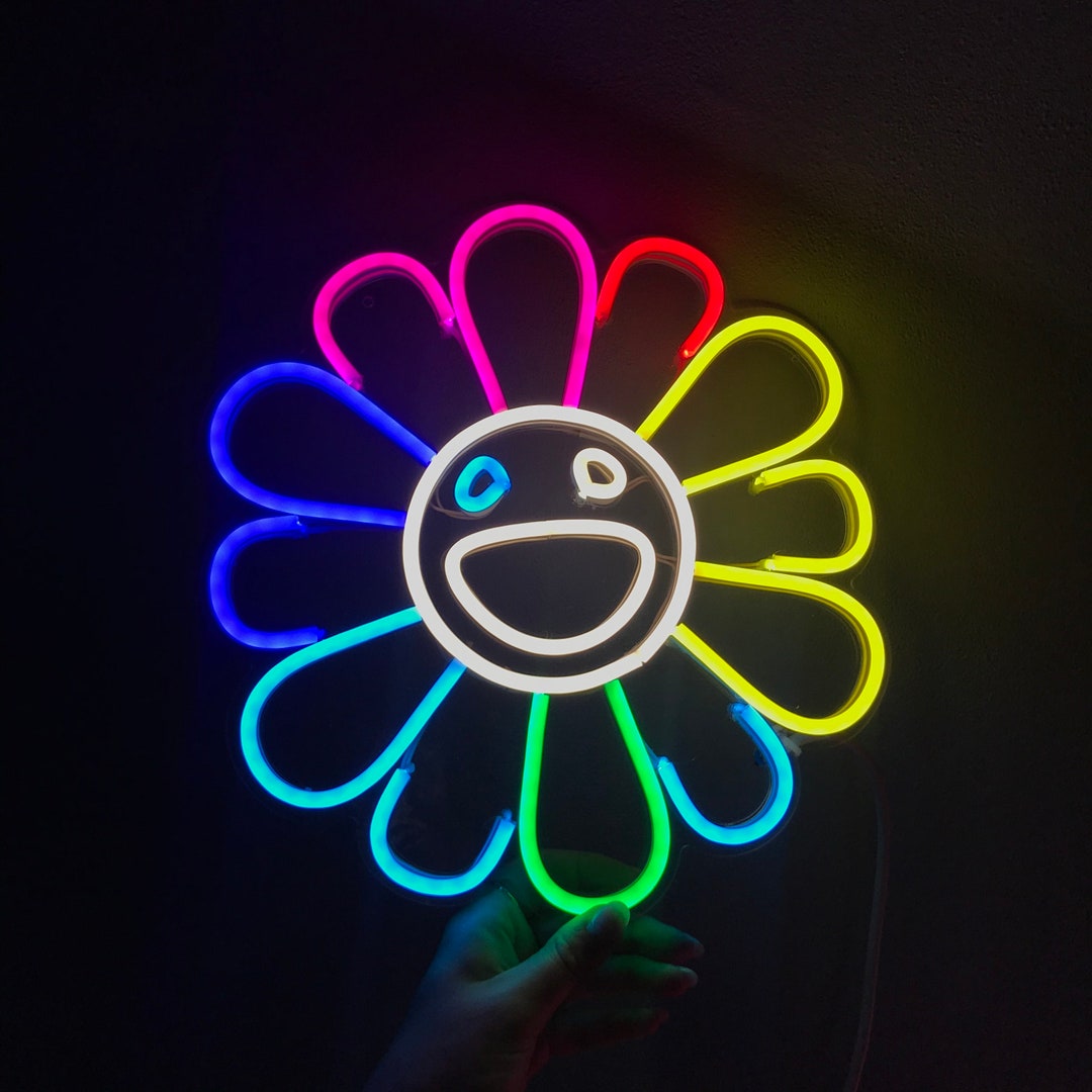 Colorful LED Flowers Neon Sign Cute Floral Design Home LED Decor Custom ...