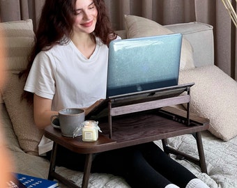 Wooden Foldable Lap Desk, Folding Wood Macbook Stand, Laptop Bed Tray, Breakfast Serving Tray, Best Christmas Gift, Freelance Gift