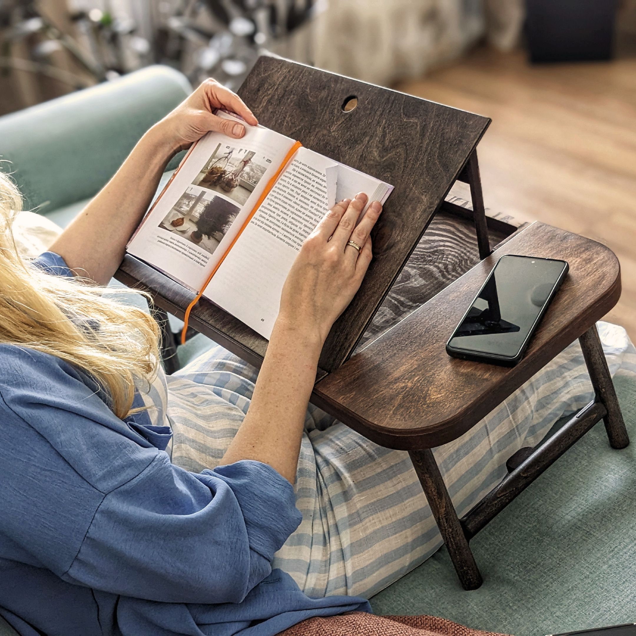 Portable Laptop Desk Oak Wood Lap Tray With Mousepad Tablet & Phone Slots  Christmas Gift Wooden Mobile Workstation MacBook Stand Lapdesk 