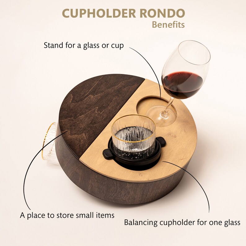 Wooden Sofa Arm Chair Caddy, Wooden Non Spill Couch Cup Holder, Wine