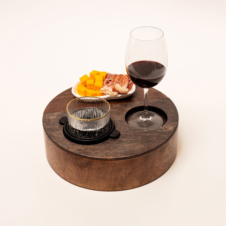 Wooden Sofa Arm Chair Caddy, Wooden Non Spill Couch Cup Holder, Wine