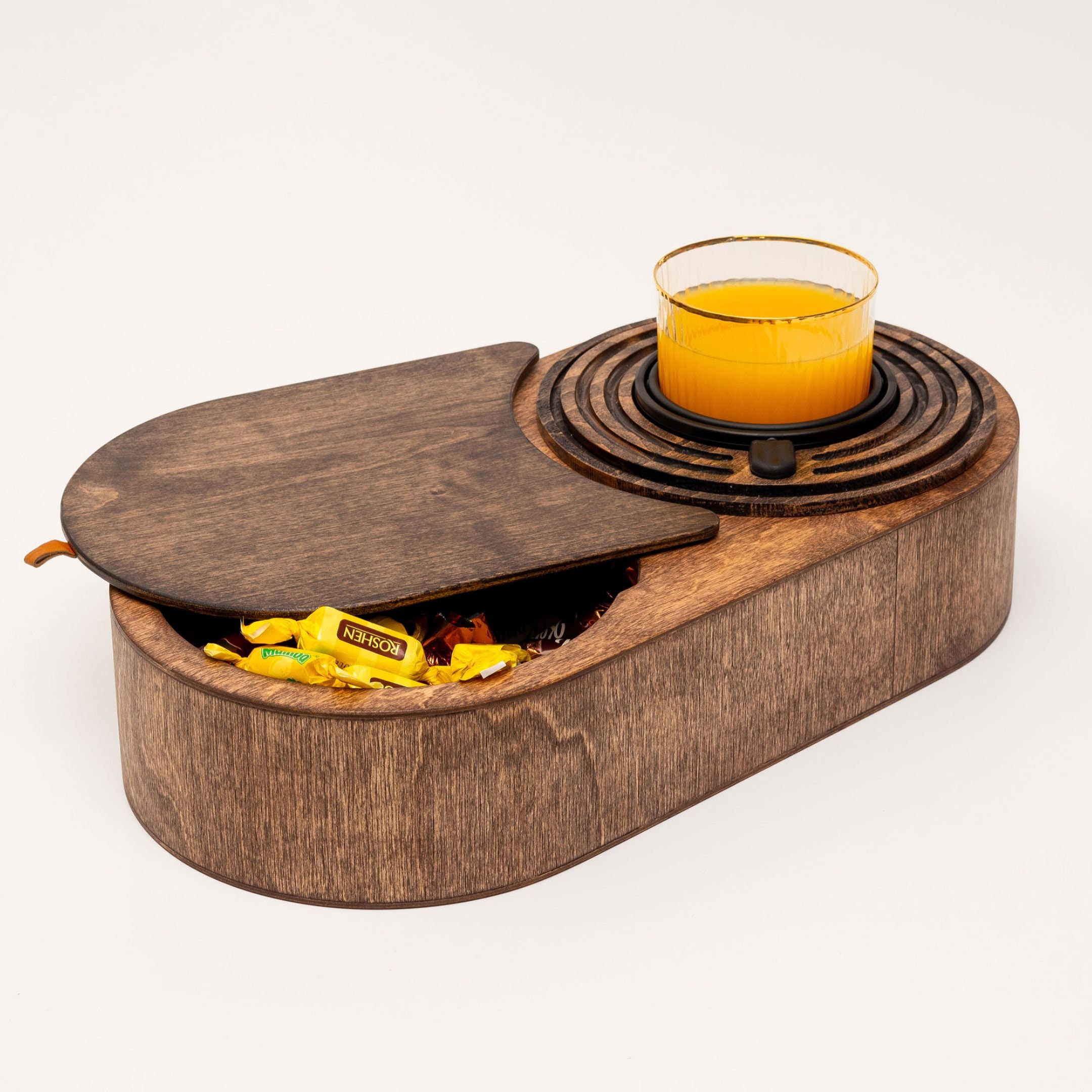 White Couch Cup Holder for One Glass, Ergonomic Couch Cup Holder