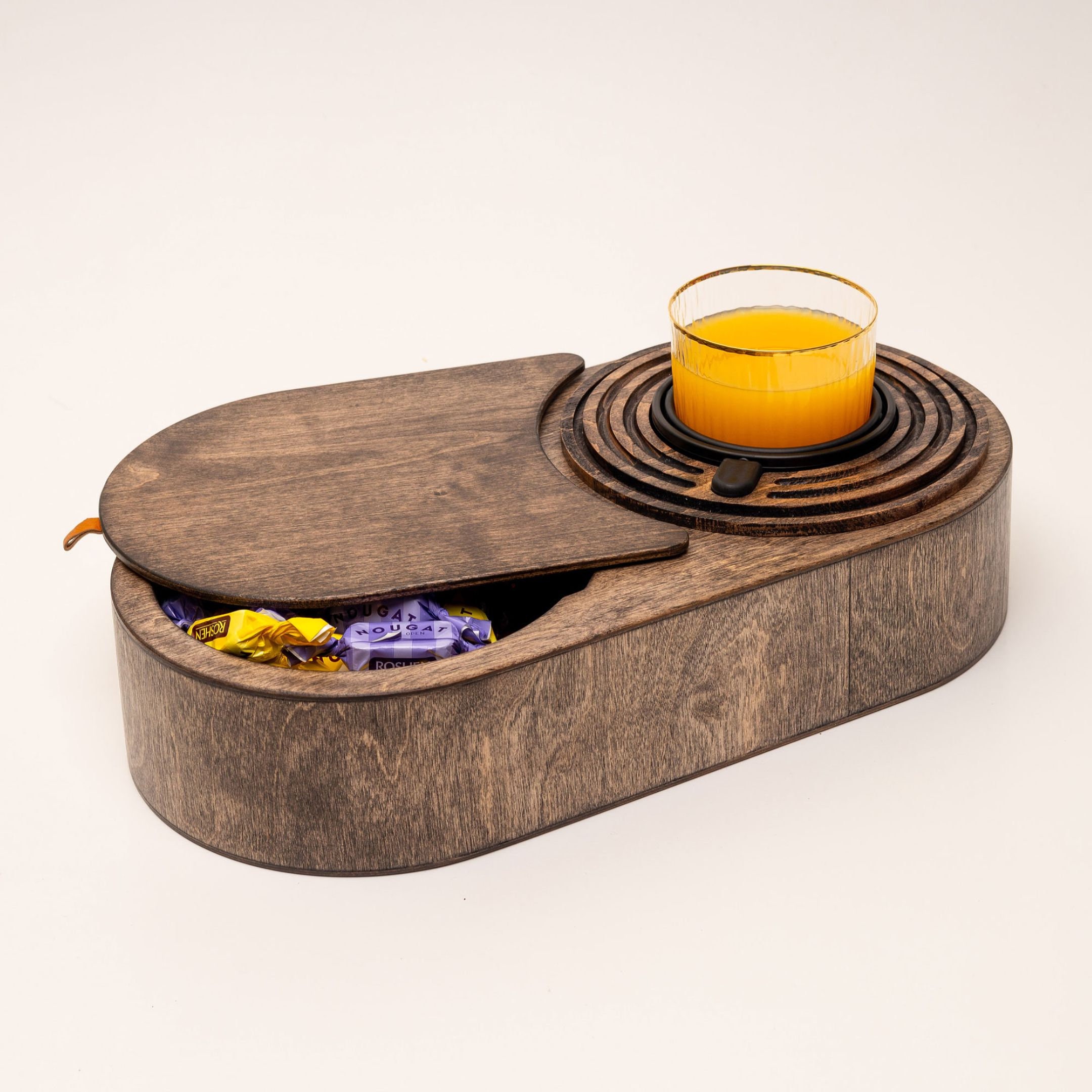 Lovesac Wooden Cup Holder, Recycled Plastic Gyroscope Cupholder, Wooden Couch Armrest Tray