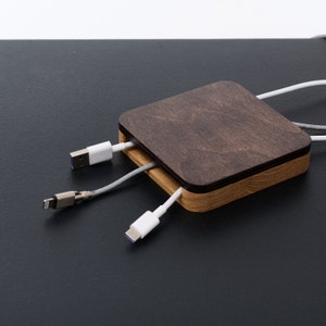 Magnetic walnut wood cable holder, Wooden 3 slots wire holder, Desk organizer gift, desk management and organizer