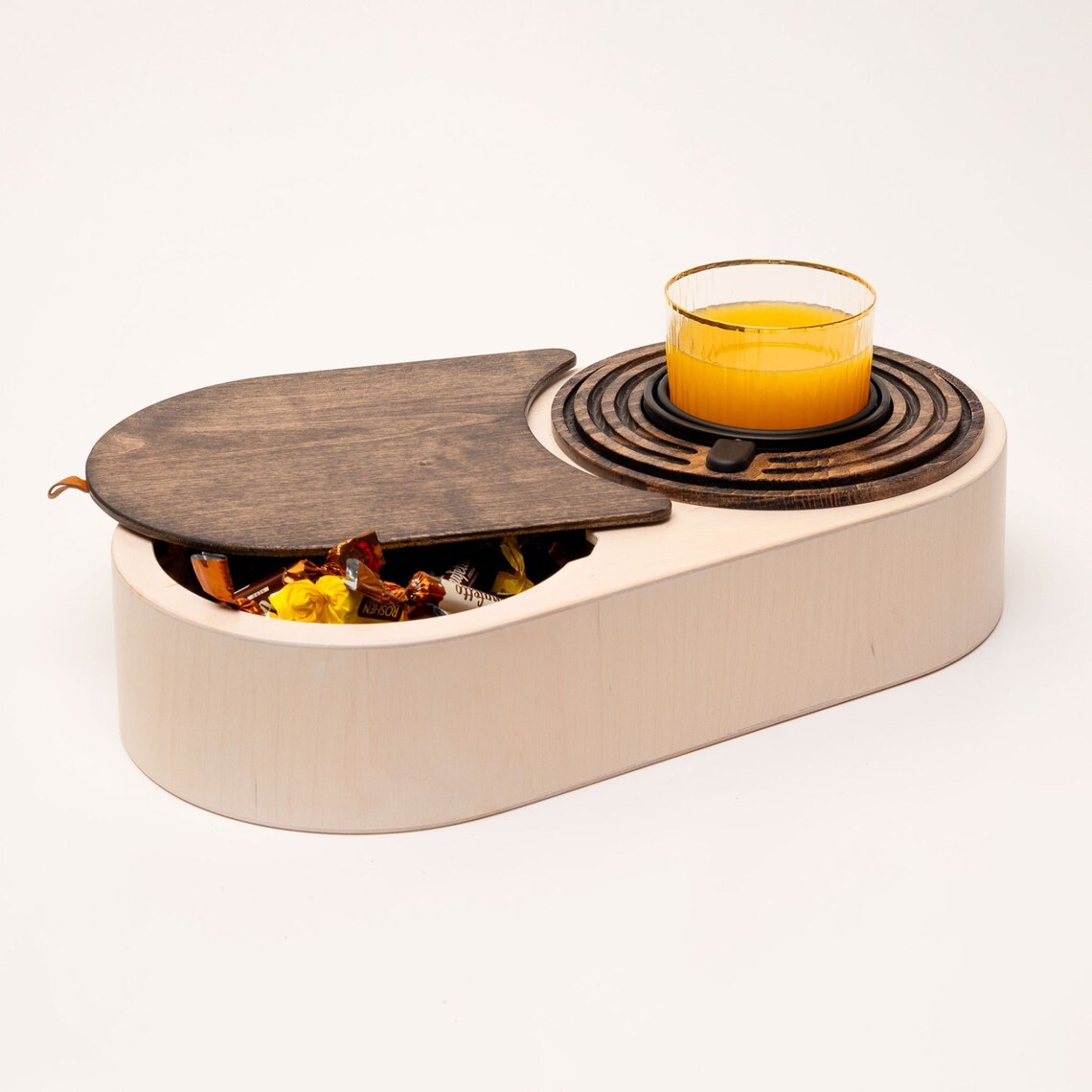 White Couch Cup Holder for One Glass, Ergonomic Couch Cup Holder