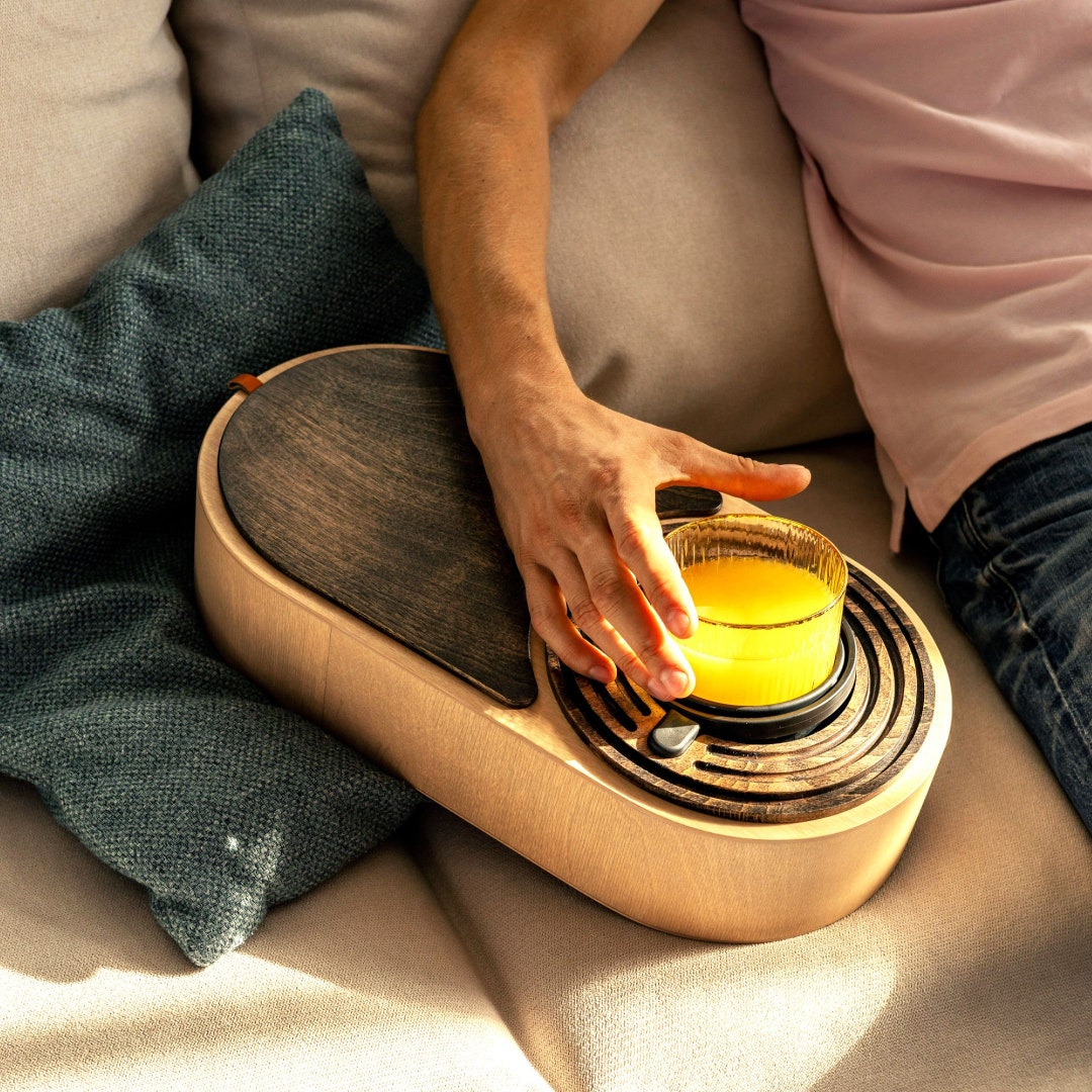Natural Wood Couch Cup Holder, Couch Cupholder for One Glass, Drink
