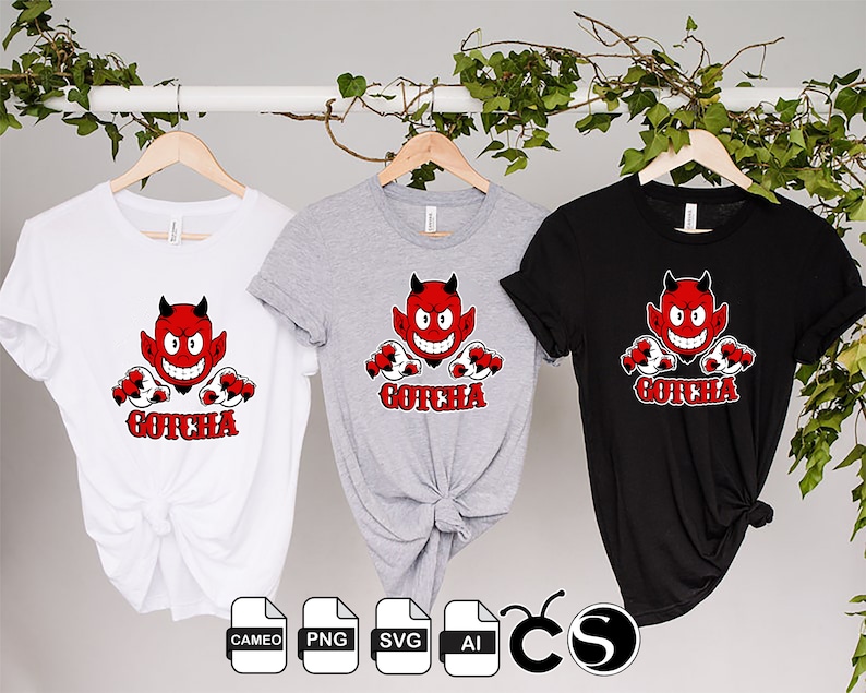 Halloween Svg Png AI Silhouette Gotcha Tshirts Devil Sublimation Mug - Etsy