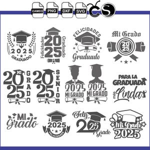 grado 2025 png svg silhouette cameo tshirts regalo camiseta plantillas graduados en español 2025 stickers decorativos template senior