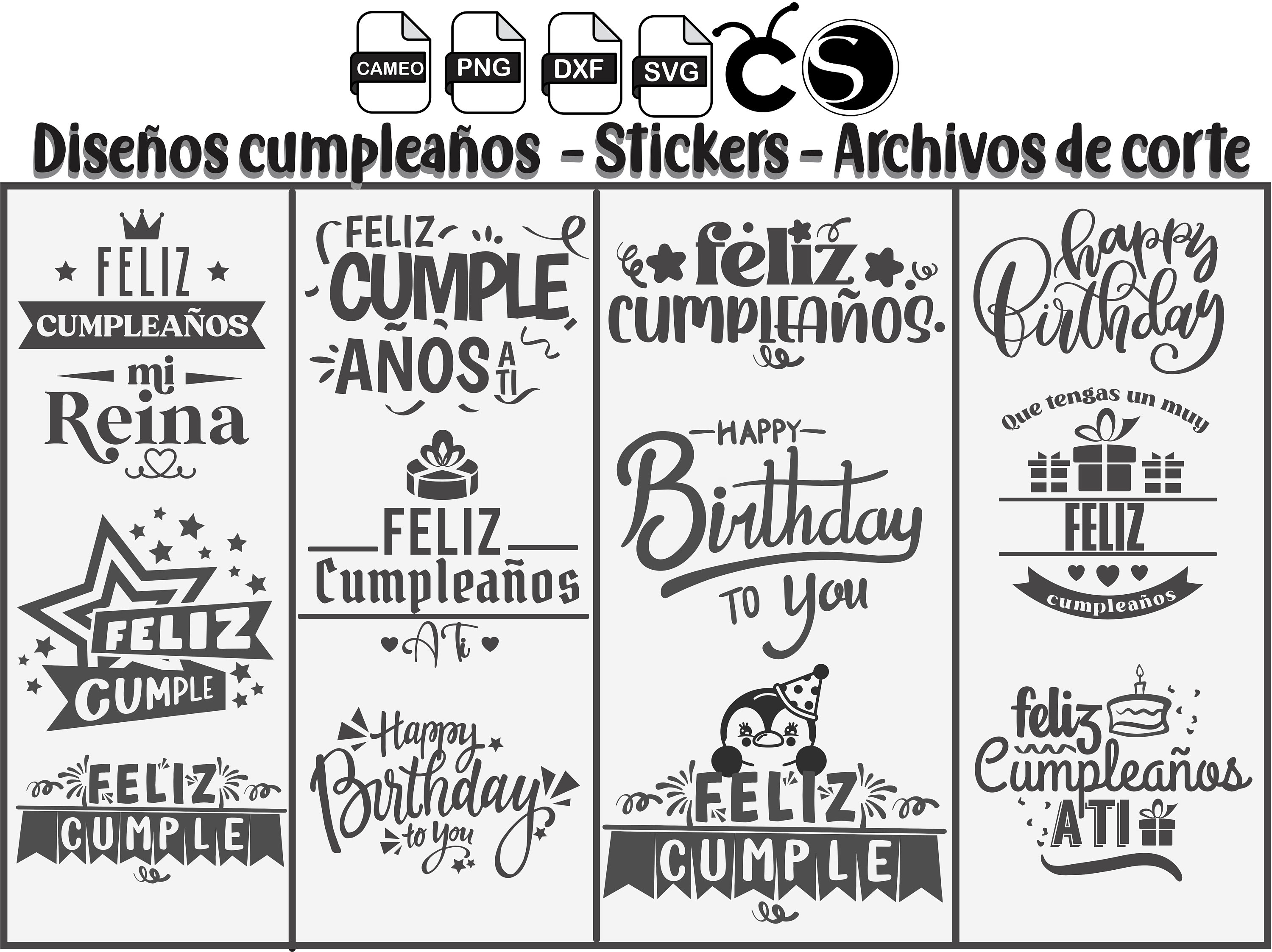 Cumpleaños svg png dxf cameo silhouette birthday svg files plotter de