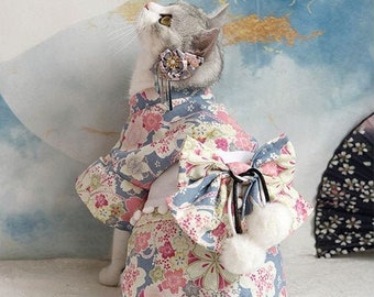 Kimono stile Flora blu/rosso/viola abbigliamento per animali domestici costume per animali domestici abbigliamento per gatti abbigliamento per cani