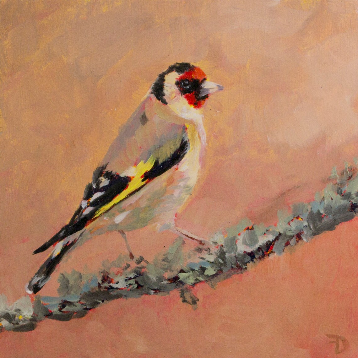 Original Painting Goldfinch / oil paint on wooden panel / | Etsy