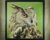 Original Painting Oehoe Owl / oil paint on wooden panel / handmade, unique bird painting / 27,5x27,5cm 11x11" / frame size: 30x30cm 12x12"