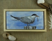 Arctic Tern original painting / oil paint on wooden panel / handmade and unique bird painting / 10x20cm, 4x8"/ frame size: 12,5x22,5cm 5x10"