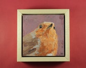 Robin original painting / oil paint on wooden panel / handmade and unique bird painting / 10x10cm, 4x4" / frame size: 12,5x12,5cm 5x5"