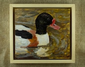 Common Shelduck original painting / 'Tadorna Tadorna' / oil paint on wooden panel / handmade bird painting / 20x22cm, 8x9"