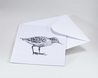 Linocut print - Purple Sandpiper - Hand Printed - Greeting card - Block Print - Art Card -  Bird card - 6x6" (15x15cm) - Shorebirds - Wader