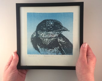 BARN SWALLOW, woodcut, handmade and signed print, including frame, bird art, bird print, art, printmaking, print, wall art, artwork