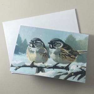 Postal imprimible de gorriones de invierno / Tarjeta de felicitación artística imprimible / Descarga digital / PDF de alta calidad con guía de corte y plegado