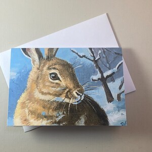 Cartão postal imprimível de lebre de inverno | Cartão de felicitações artístico imprimível | Download digital | PDF de alta qualidade com guia de corte e dobra