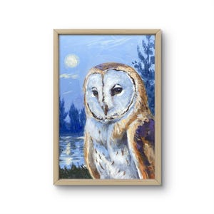 Barn Owl in Moonlight - Mystical Nature Artwork - Painting - Acrylic Bird Painting - Handcrafted - Original wall decor