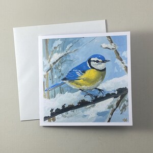 Cartão postal imprimível de chapim-azul | Cartão de felicitações artístico imprimível | Download digital | PDF de alta qualidade com guia de corte e dobra