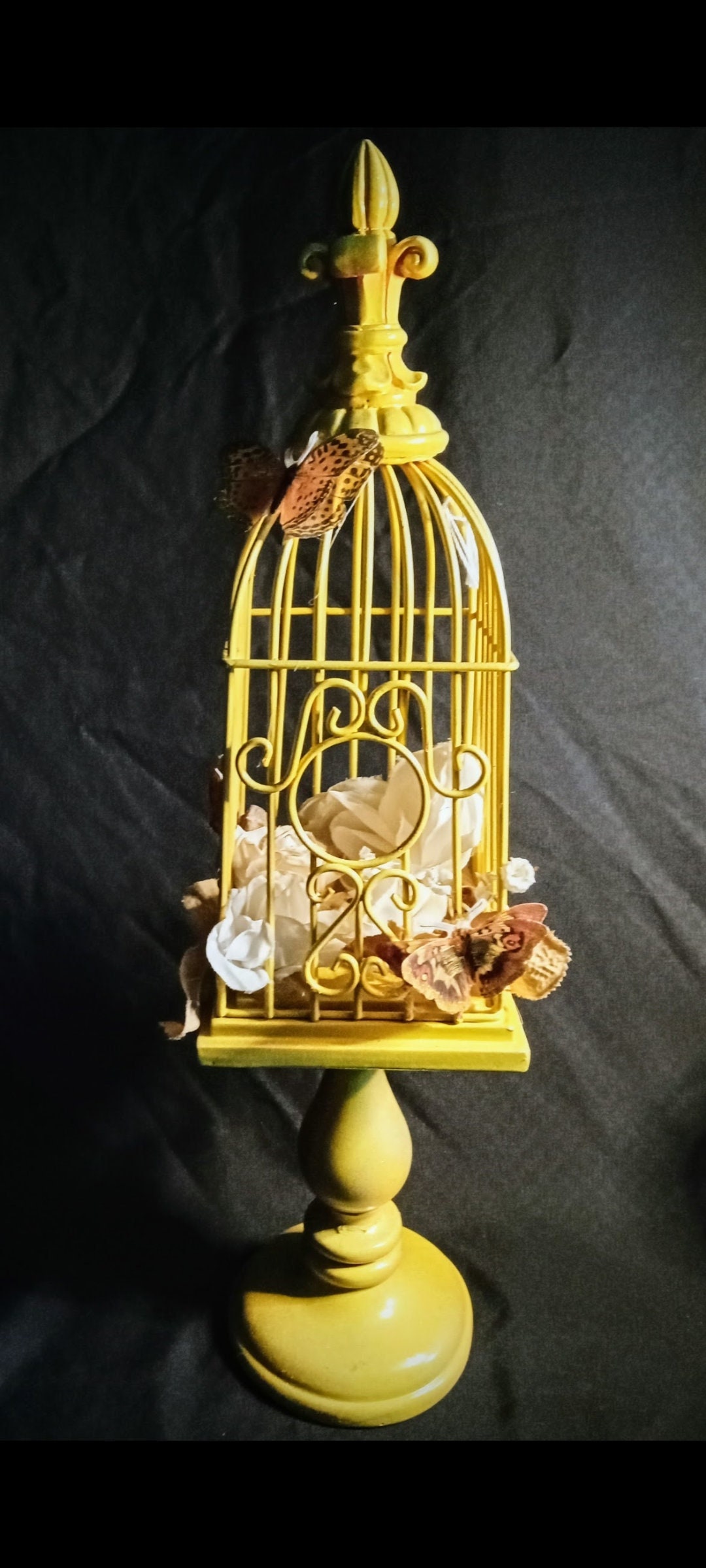 Hand Crafted Decorative Table Top Butterfly Garden in A Bird Cage fly