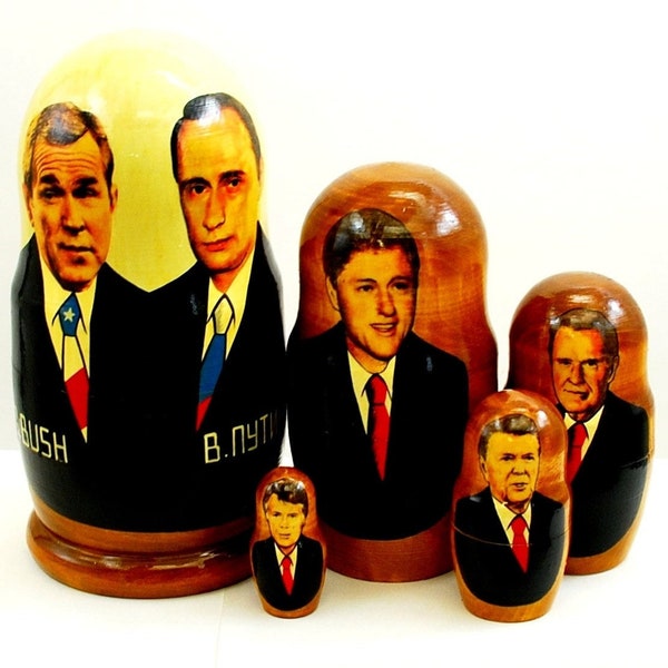 Popular personalities in dolls / V.V.Putin - G. Bush / Handpainted doll / 5 pcs for gift / Art style / Oil paint / Art gift / For home decor