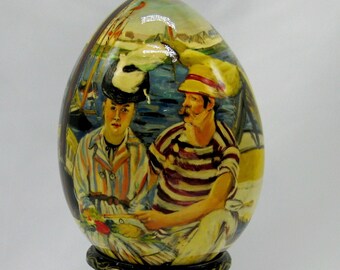 Exclusive wooden easter egg / Reproduction Eduard Manet / Argenteuil  / Collectible piece / Oil paint / For Home Decor / Art gift / Nouveau