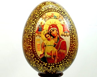 Orthodox easter egg / Mother of God- It is worthy to eat / Gift / Gold leaf / Handmade/ Collectible piece / Full-color gold and silver/ Icon