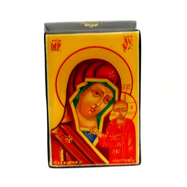 Lacguer religious box / Russian Orthodox icon / Mother of God / Miniature painting / Collectible piece / Jewelry box/ Hand painted/ Art gift