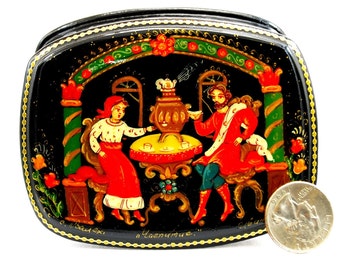 Jewelry lacguer box / Art style / Miniature / Motive story,- Russian fairy tale / For home decor/ Hand painted/ Collectible piece/ Oil paint