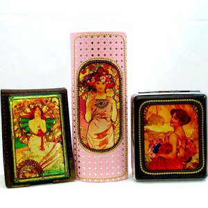 Geschenkset / Alphonse Mucha / Etui für Brille, Visitenkarte, Zigarettenetui / Kopie des Gemäldes / Kunst Geschenk / Sammlerstück