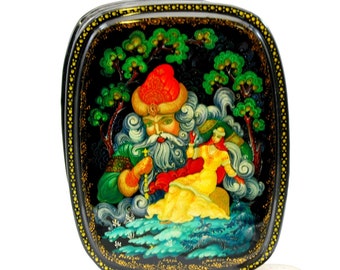 Jewelry lacguer box / Art style / Miniature / Motive story,- Russian fairy tale / For home decor/ Hand painted/ Collectible piece/ Oil paint