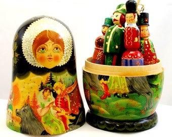 Christmas / New Years toy / Doll/Korobeynik/ Matreshka/ Toy doll for children with Christmas decorations/ Christmans ornaments /Oil/Art gift