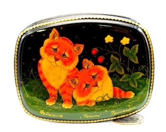 Popular pets Lacquer Box / My favorite cat / Handpainted / Box for gift / Art style / Collectible piece/ Oil paint/ Jewelry box / Home decor