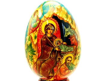 Exclusive wooden easter egg / Reproduction Easter Nativiti / Collectible piece / For home decor/ Oil paint/ Gold leaf/ Hand painted/Art gift