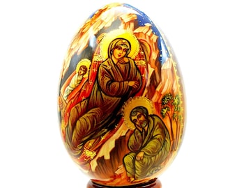 Exclusive wooden easter egg / Reproduction Easter Nativiti / Collectible piece / For home decor/ Oil paint/ Gold leaf/ Hand painted/Art gift