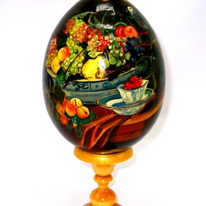 Ovo de Páscoa de madeira exclusivo / Reprodução Jan Fyt-Freyt / Fruta e papagaio / Ovo pintado / Colecionável / Tinta a óleo / Decoração para casa / Presente de arte