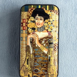 Lacguer box art style / Copy Gustav Klimt- Adele Bloch-Bauer / Jewelry box / Collectible / Author's work /  For home decor / Gold leaf / Oil