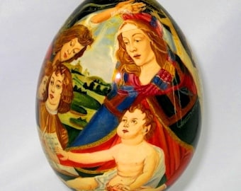 Exclusive wooden easter egg / Reproduction Sandro Botticelli / Madonna del Magnificat / Collectible piece/ Oil paint/For Home Decor/Art gift