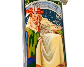 Box Art Nouveau/ Seashell/ Pearl leaf/ Miniature/ Copy Alphons Mucha / Princess Hyacinth /For home decor/ Hand painted/Collectible/Oil paint