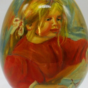 Exclusive wooden easter egg / Reproduction Claude Renoir / Playing /Coco / Collectible piece /Oil paint /For Home Decor /Art gift /Art deco image 2