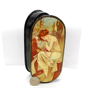 Box Art Nouveau / Art style/ Miniature/ Copy Alphons Mucha / Time of day/ Night /For home decor/ Hand painted/Collectible/Oil paint/Art gift