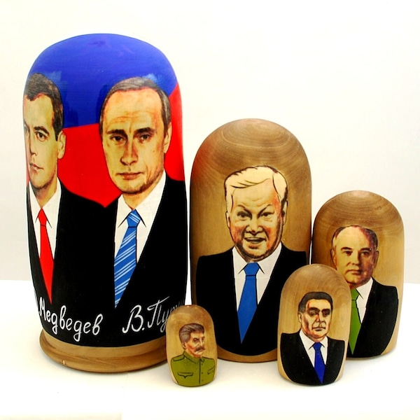 Popular personalities in dolls / V.V.Putin - D.A. Medvedev / Handpainted doll / 5 pcs for gift / Art style / Oil paint / Gift / Home decor /