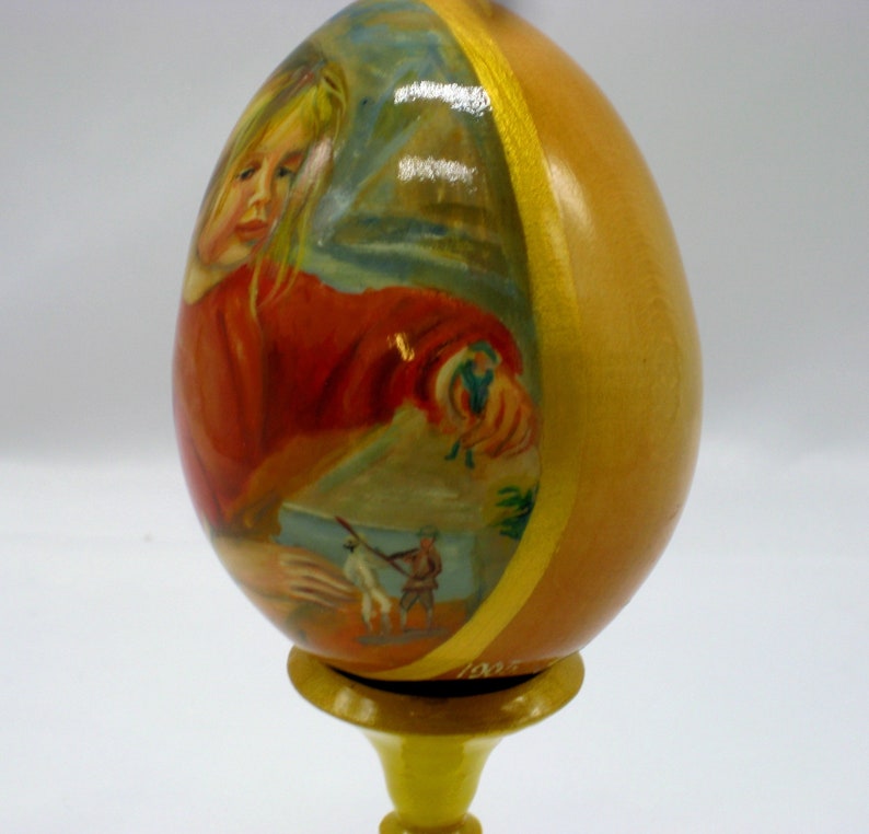 Exclusive wooden easter egg / Reproduction Claude Renoir / Playing /Coco / Collectible piece /Oil paint /For Home Decor /Art gift /Art deco image 5