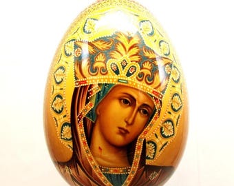 Orthodox wooden easter egg / Andronikov Virgin Mary / Collectible item / Oil paint / Art gift / 24k gold paint / Gold leaf / Hand painted