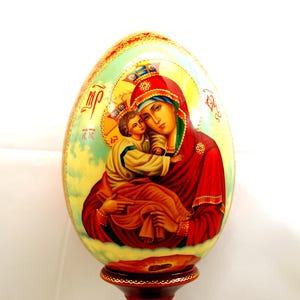 Orthodox houten paasei / Mother of God-Pochaevskaya / Collectible item / Kunstcadeau / Olieverf / 24-karaats goudverf / Bladgoud / Handgeschilderd